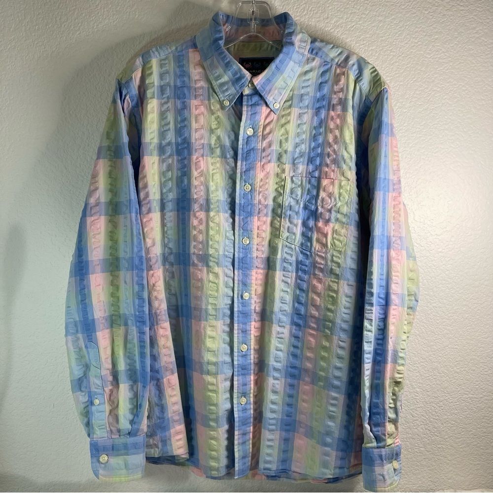 CHARLESTON THREADS Men's Large Long Sleeve Pink Pastel Colors Button up Shirt